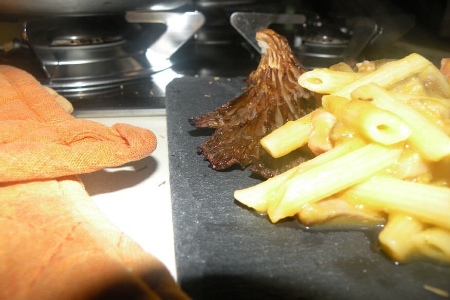 pasta con vellutata di zucca funghi e pancetta 009